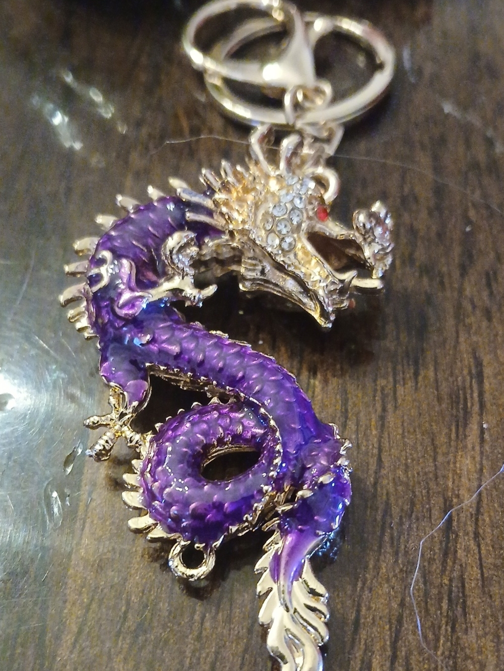Gold-Tone Purple Dragon Pendant Keychain